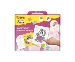 JOVI PLAY & FUN KIT PINTA CON ARENA UNICORNS CON 8 BOTES DE ARENA + 1 PUNZON + 3 LAMINAS CON DISEñOS DE UNICORNIOS - COLORES SURTIDOS