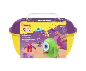 JOVI PLAY & FUN COFRE ALIENS CON 24 BARRAS DE PLASTILINA 15GR + MODELADORES + RECORTABLES - SIN GLUTEN - BASE VEGETAL - NO SE SECA - COLORES SURTIDOS