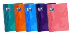 BLOC ESPIRAL OXFORD TAPA PLASTICO COLORES TENDENCIA OPTIK PAPER FOLIO 80 HOJAS 90 GR CUADROS 4 MM