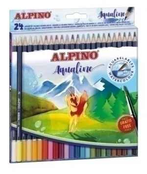ALPINO AQUALINE PACK CON 24 LAPICES DE COLORES HEXAGONALES ACUARELABLES - MINA DE 3.3MM - COLORES SURTIDOS