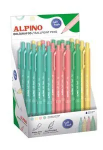 ALPINO SOFT TOUCH PASTEL EXPOSITOR CON 24 BOLIGRAFOS RETRACTILES - PUNTA 1MM - TACTO SUAVE - TINTA AZUL - COLORES PASTEL SURTIDOS