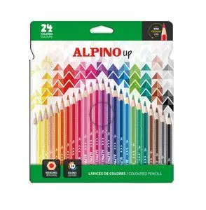 ALPINO UP PACK CON 24 LAPICES DE COLORES HEXAGONALES - MINA PREMIUM - RESISTENTE A LA ROTURA - COLORES SURTIDOS