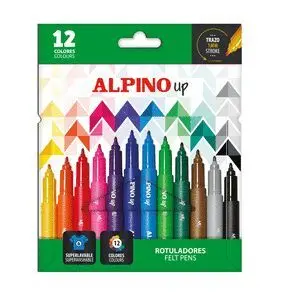 ALPINO UP PACK CON 12 ROTULADORES DE COLORES - PUNTA 1MM - PARA TRAZOS FINOS Y DETALLADOS - TINTA A BASE DE AGUA - COLORES SURTIDOS