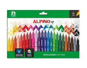 ALPINO UP PACK CON 24 ROTULADORES DE COLORES - PUNTA 1MM - PARA TRAZOS FINOS Y DETALLADOS - TINTA A BASE DE AGUA - COLORES SURTIDOS