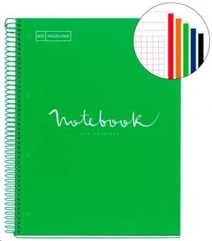 MIQUEL RIUS NOTEBOOK A-4 TAPA EXTRA DURA CUADRO 5X5MM 120H 90GR EMOTION VERDE 46065