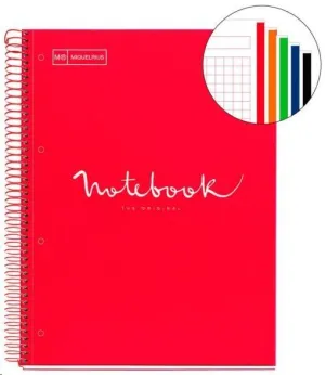 MIQUEL RIUS NOTEBOOK A-4 TAPA EXTRA DURA CUADRO 5X5MM 120H 90GR EMOTION ROJO 46066