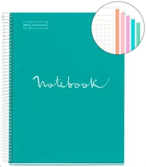 MIQUEL RIUS NOTEBOOK A-4 TAPA EXTRA DURA CUADRO 5X5MM 120H 90GR EMOTION VERDE TURQUESA 46067