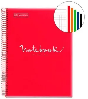 MIQUEL RIUS NOTEBOOK A-4 TAPA PLASTICO CUADRO 5X5MM 120H 90GR EMOTION ROJO MR46072
