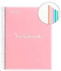 MIQUEL RIUS NOTEBOOK A-4 TAPA PLASTICO CUADRO 5X5MM 120H 90GR EMOTION ROSA MR46074