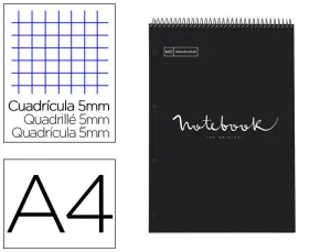 MIQUEL RIUS NOTEBOOK A-4 80 HOJAS CUADRO 5X5MM NEGRO TAPA DURA MUELLE ARRIBA 46085