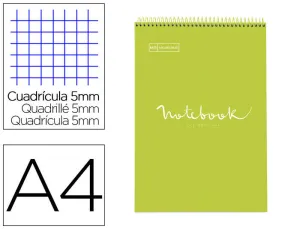 MIQUEL RIUS NOTEBOOK A-4 80 HOJAS CUADRO 5X5MM LIMA TAPA DURA MUELLE ARRIBA 46088
