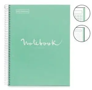MIQUEL RIUS NOTEBOOK A-5 120 HOJAS MORADO MENTA VERDE PASTEL DOTS RAYADO LETTERING PUNTOS 46556