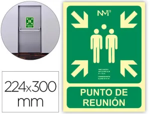PICTOGRAMA ARCHIVO 2000 PUNTO DE REUNION PVC VERDE LUMINISCENTE 224X300 MM PACK DE 2 UNIDADES
