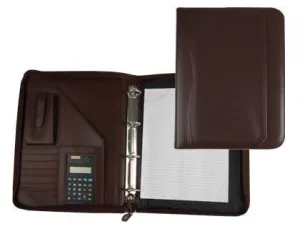 CARPETA PORTAFOLIOS 45-848 MARRON 260X355 MM CREMALLERA 4 ANILLAS 40 MM CALCULADORA CON BOLSA PARA MOVIL