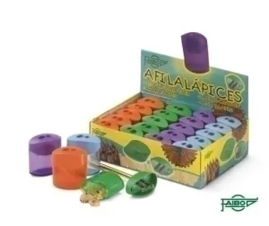 FAIBO EXPOSITOR DE 20 SACAPUNTAS DE 2 ORIFICIOS CON DEPOSITO - 100% RECICLABLE - COLORES SURTIDOS