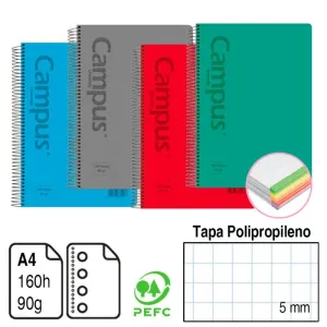 CAMPUS BLOC MICROPERFORADO 160HOJAS 90GR TAPA POLIPROPILENO BANDAS 6 COLORES