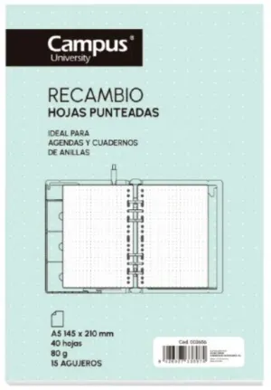 CAMPUS RECAMBIO CAMPUS A5 40H 80G MULTIFUNCION HOJAS PUNTEADAS 6 AGUJEROS 002656