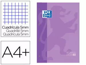 RECAMBIO COLOR 1 OXFORD DIN A4+ 80 HOJAS 90 GR CUADRO 5 MM 4 TALADROS COLOR MALVA