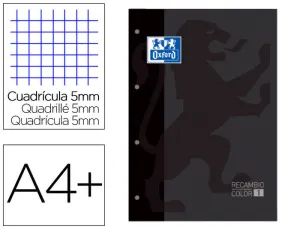 OXFORD SCHOOL CLASSIC RECAMBIO ENCOLADO A4 80 HOJAS CUADRICULA 5X5 - RECUADRO DEL COLOR DE LA TAPA - TAPA COLOR NEGRO
