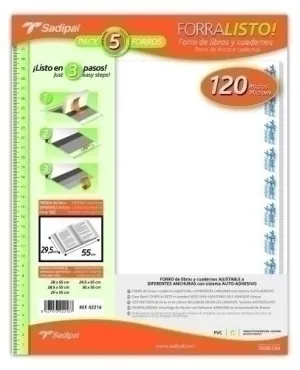 FORRO AJUSTABLE SADIPAL PVC TRANS. 120µ 29,5X55 CM BLISTER DE 5