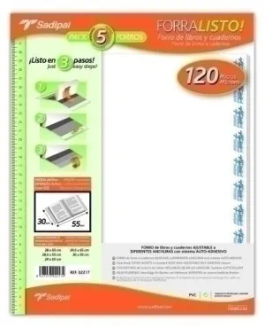 FORRO AJUSTABLE SADIPAL PVC TRANS. 120µ 30X55 CM BLISTER DE 5