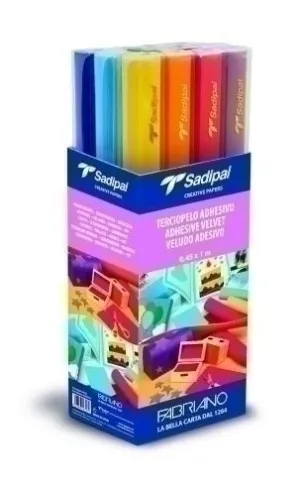TERCIOPELO ADHESIVO ROLLO SADIPAL 0,45 X 1 M SURTIDO EXPOSITOR DE 12 ROLLOS (1X COLOR)