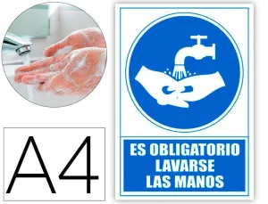 PICTOGRAMA ARCHIVO 2000 OBLIGATORIO LAVARSE LAS MANOS PVC COLOR AZUL 210X297 MM