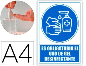 PICTOGRAMA ARCHIVO 2000 OBLIGATORIO EL USO DE GEL DESINFECTANTE PVC COLOR AZUL 210X297 MM