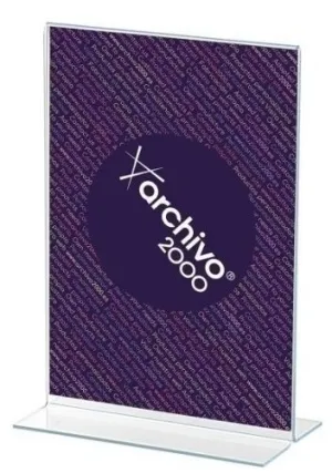EXPOSITOR SOBREMESA EN FORMA DE T A4 VERTICAL CRISTAL