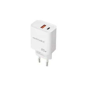 NANOCABLE CARGADOR DE PARED USB-C/PD + USB-A/QC 20W - COLOR BLANCO