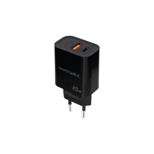 NANOCABLE CARGADOR DE PARED USB-C/PD + USB-A/QC 20W - COLOR NEGRO