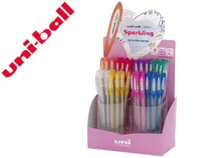 UNI-BALL SIGNO SPARKLING EXPOSITOR DE 48 BOLIGRAFOS DE TINTA GEL - PUNTA DE BOLA 1MM - TINTA PIGMENTADA RESISTENTE AL AGUA Y LUZ - COLORES SURTIDOS