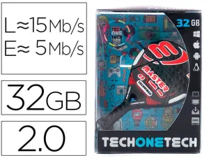 TECHONETECH RAQUETA PADEL ROJA MEMORIA USB 2.0 32GB (PENDRIVE)
