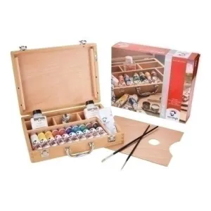 PINTURA ACRILICA VAN GOGH BASICO 40 ML (TUBO) CAJA DE MADERA DE 10 +  ACCESORIOS
