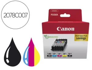 CANON PGI580/CLI581 PACK DE 5 CARTUCHOS DE TINTA ORIGINALES - 2078C007