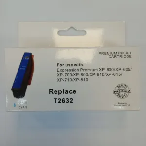 COMP. INKJET EPSON EXPRESSION PREMIUM XP- 600/605/700/800/810/710/615/610/510/XP820/XP620/XP520 CYAN AZUL  CAPACIDAD 15,5ML T2632 CYAN26XL