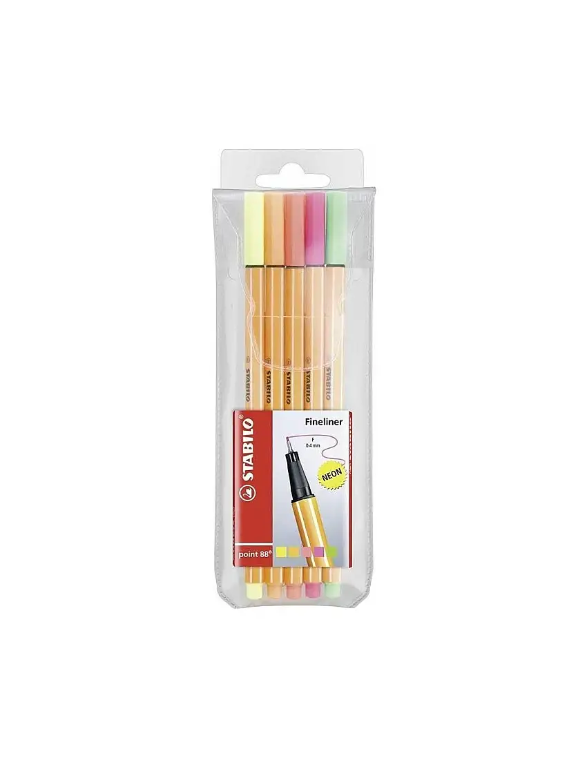 Rotulador neon stabilo point 88 punta fina 0,4mm estuche 5 colores