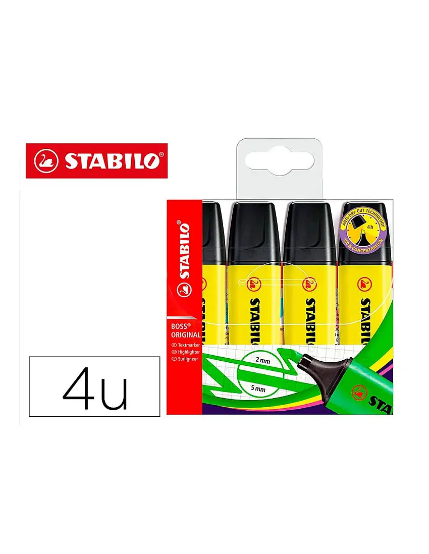 Rotulador Stabilo Boss Fluorescente 70 Amarillo Estuche De 4 Unidades