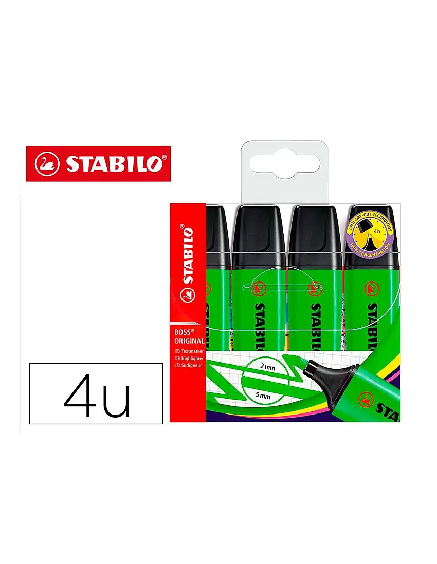 Rotulador Stabilo Boss Fluorescente 70 Verde Estuche De 4 Unidades