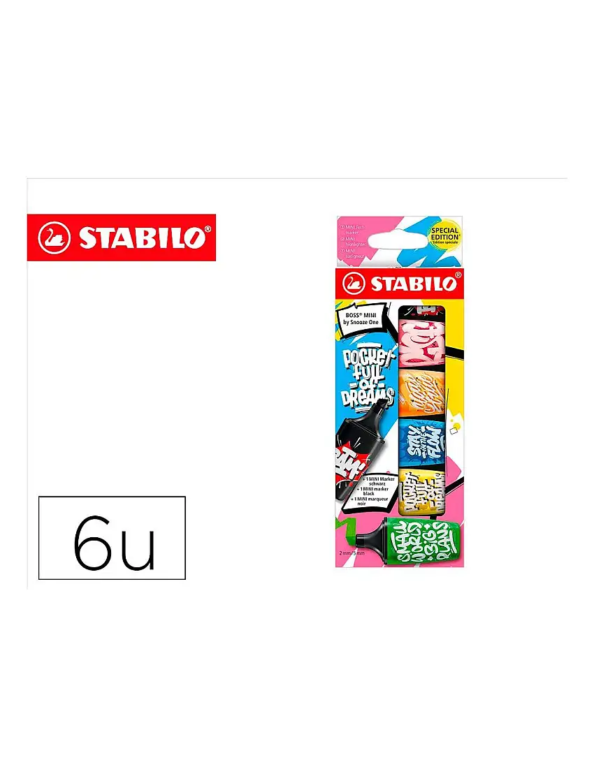 Rotulador Stabilo Boss Mini Fluorescente By Snooze One Estuche De 6 Unidades Colores Surtidos