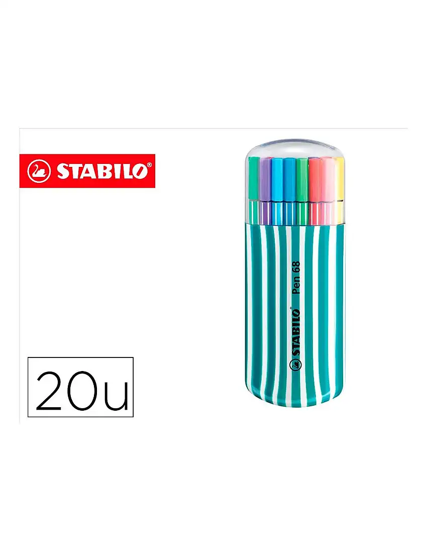 Rotulador Stabilo Punta De Fibra Pen 68 Zebrui Turquesa Estuche De 20 Unidades Colores Surtidos